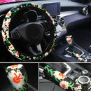 3Pcs Car Steering Wheel Handbrake Shift Cover Flower Car Interior Decor 37-38cm