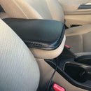 Black Leather Console Lid Universal Car Armrest Cover Carbon Fiber Mat 30x20cm