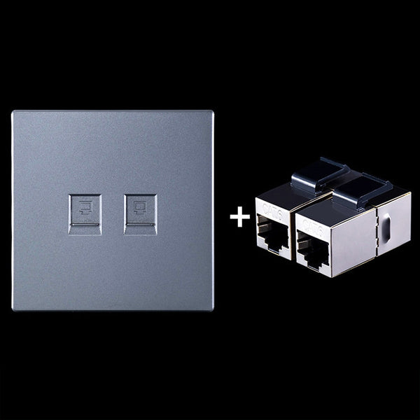 CAT.6 Shielded Pass-through Network Module, Dual Ports Panel + Shielded Pass-through (Grey)