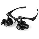 10X 15X 20X 25X Double Eye Glasses Lens Jeweler Watch Repair Head Magnifier with 2 LED Lights(Black)