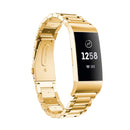 Three Beads Slingshot Buckle Solid Stainless Steel Watch Band for Fitbit Charge 4 (Gold)