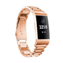 Three Beads Slingshot Buckle Solid Stainless Steel Watch Band for Fitbit Charge 4 (Rose Gold)