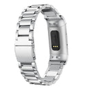 Three Beads Slingshot Buckle Solid Stainless Steel Watch Band for Fitbit Charge 4 (Silver)