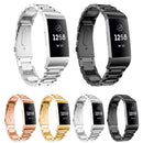 Three Beads Slingshot Buckle Solid Stainless Steel Watch Band for Fitbit Charge 4 (Black)