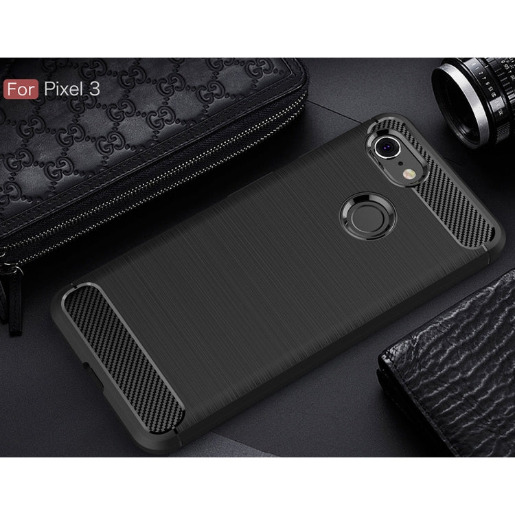 Brushed Texture Carbon Fiber Shockproof TPU Case for Google Pixel 3(Black)