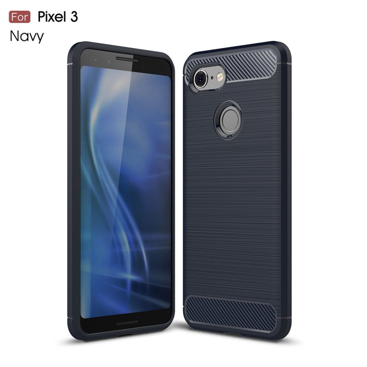 Brushed Texture Carbon Fiber Shockproof TPU Case for Google Pixel 3(Navy Blue)