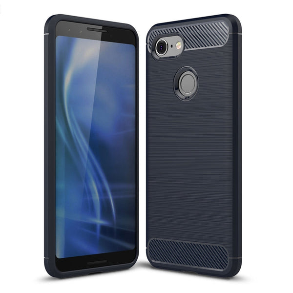 Brushed Texture Carbon Fiber Shockproof TPU Case for Google Pixel 3(Navy Blue)