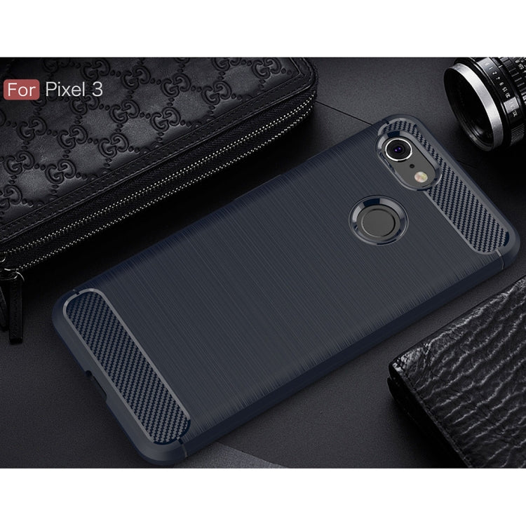 Brushed Texture Carbon Fiber Shockproof TPU Case for Google Pixel 3(Navy Blue)