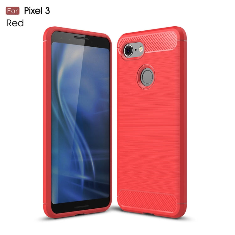 Brushed Texture Carbon Fiber Shockproof TPU Case for Google Pixel 3(Red)