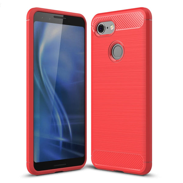 Brushed Texture Carbon Fiber Shockproof TPU Case for Google Pixel 3(Red)