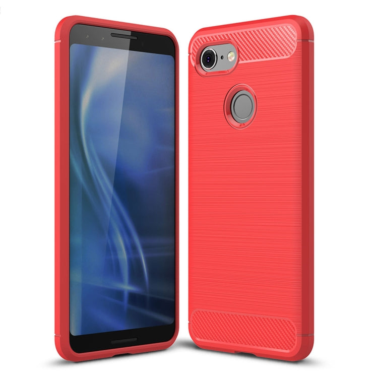 Brushed Texture Carbon Fiber Shockproof TPU Case for Google Pixel 3(Red)