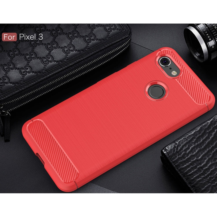 Brushed Texture Carbon Fiber Shockproof TPU Case for Google Pixel 3(Red)