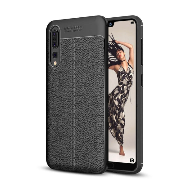 For Huawei P20 Pro Litchi Texture Soft TPU Protective Back Cover Case(Black)