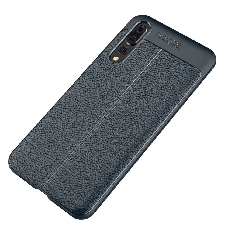 For Huawei P20 Pro Litchi Texture Soft TPU Protective Back Cover Case(Navy Blue)