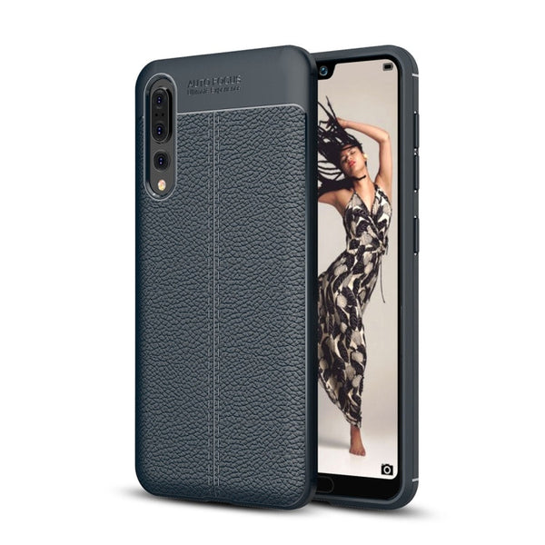 For Huawei P20 Pro Litchi Texture Soft TPU Protective Back Cover Case(Navy Blue)