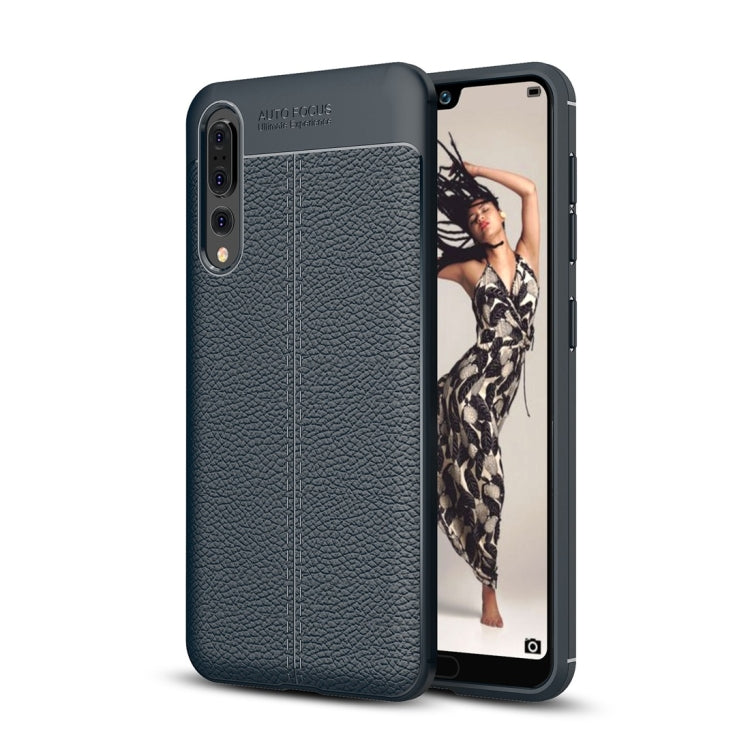 For Huawei P20 Pro Litchi Texture Soft TPU Protective Back Cover Case(Navy Blue)