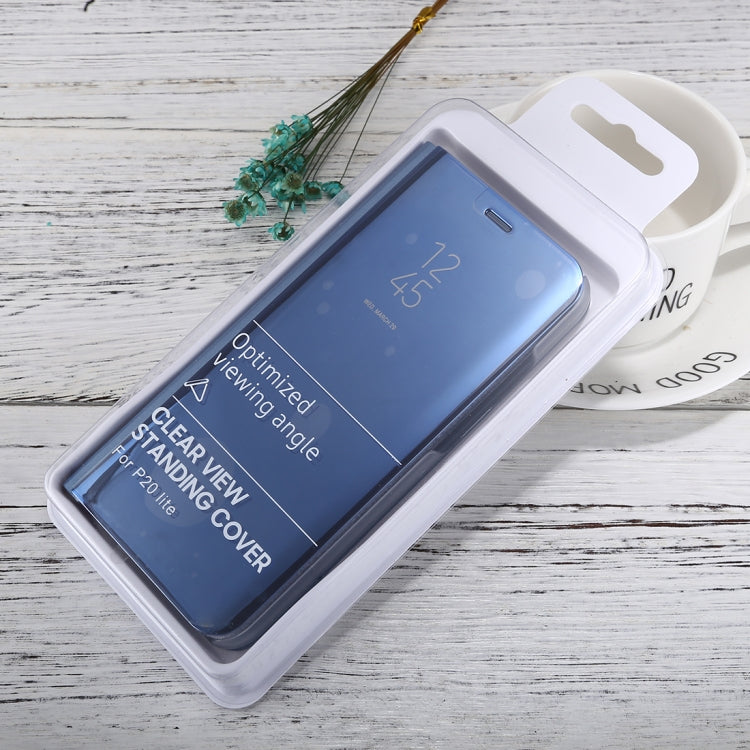 For Huawei P20 Lite Electroplating Mirror Horizontal Flip Leather Case with Holder (Blue)