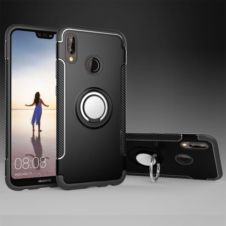 For Huawei P20 Lite Magnetic 360 Degree Rotation Ring Armor Protective Case Back Cover Case(Black)