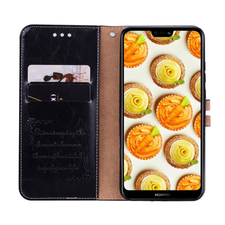 For Huawei P20 Lite Business Style Oil Wax Texture Horizontal Flip Leather Case with Holder & Card Slots & Wallet(Black)