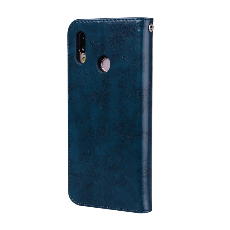 For Huawei P20 Lite Business Style Oil Wax Texture Horizontal Flip Leather Case with Holder & Card Slots & Wallet(Blue)