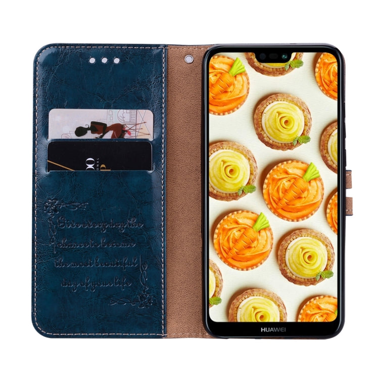 For Huawei P20 Lite Business Style Oil Wax Texture Horizontal Flip Leather Case with Holder & Card Slots & Wallet(Blue)