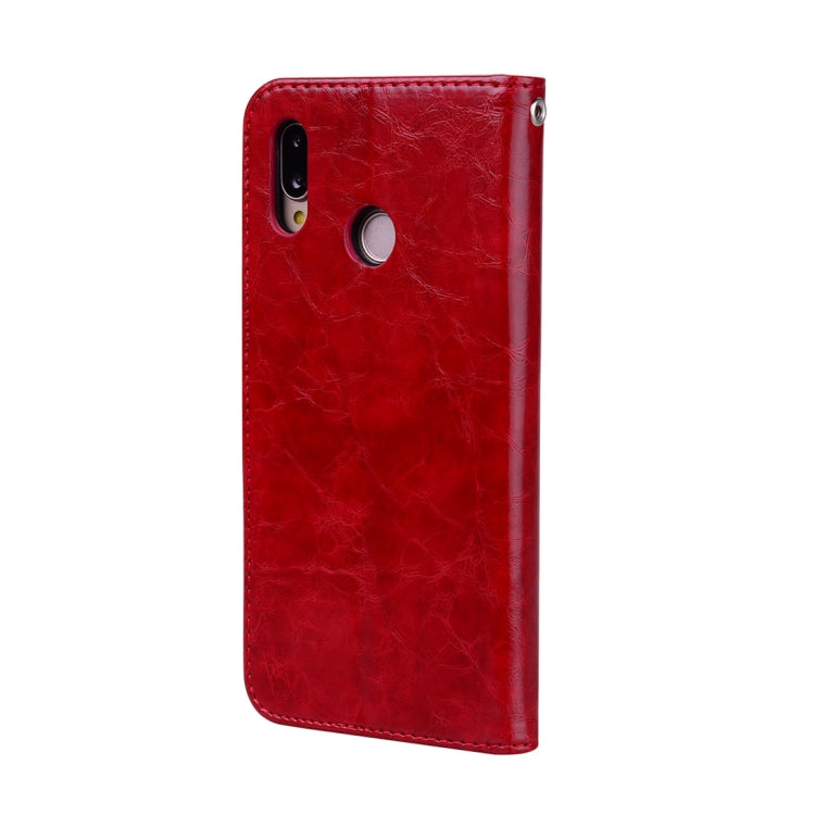 For Huawei P20 Lite Business Style Oil Wax Texture Horizontal Flip Leather Case with Holder & Card Slots & Wallet(Red)