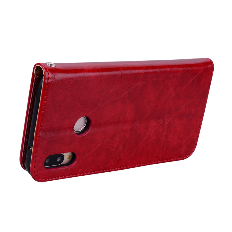 For Huawei P20 Lite Business Style Oil Wax Texture Horizontal Flip Leather Case with Holder & Card Slots & Wallet(Red)
