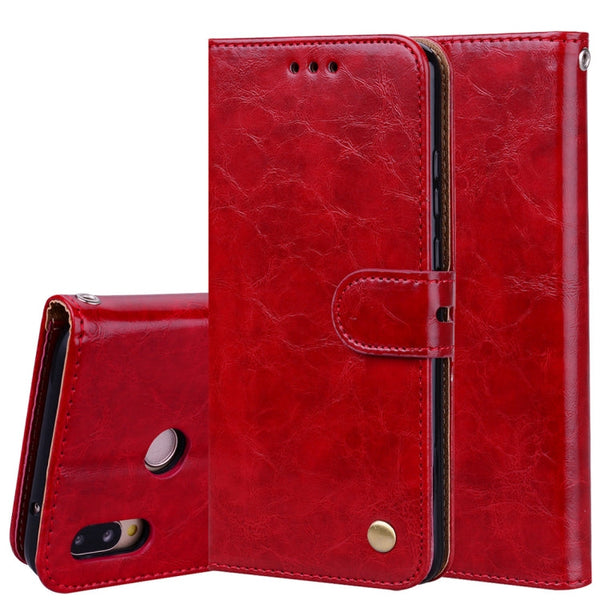 For Huawei P20 Lite Business Style Oil Wax Texture Horizontal Flip Leather Case with Holder & Card Slots & Wallet(Red)