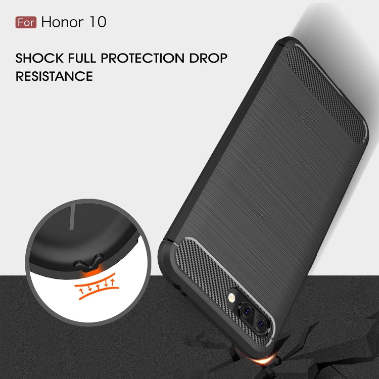 Brushed Texture Carbon Fiber Shockproof TPU Case for Huawei Honor 10(Black)