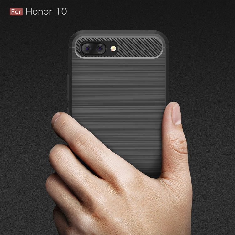 Brushed Texture Carbon Fiber Shockproof TPU Case for Huawei Honor 10(Black)
