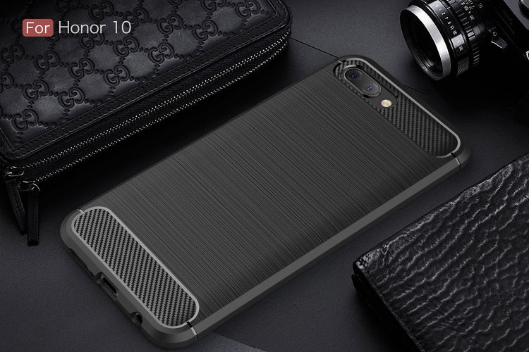 Brushed Texture Carbon Fiber Shockproof TPU Case for Huawei Honor 10(Black)