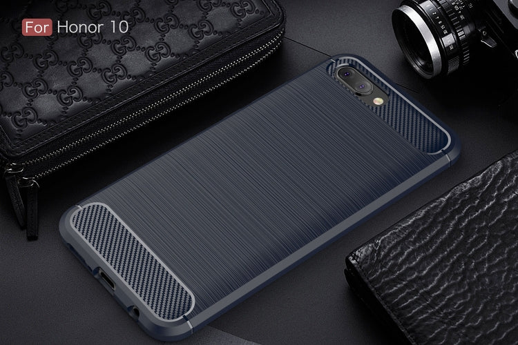 Brushed Texture Carbon Fiber Shockproof TPU Case for Huawei Honor 10(Navy Blue)