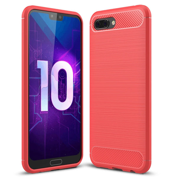 Brushed Texture Carbon Fiber Shockproof TPU Case for Huawei Honor 10(Red)