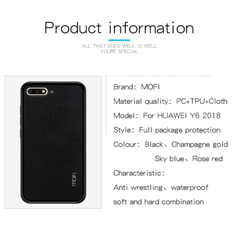 MOFI Anti-slip Full Coverage PC + TPU + Cloth Protective Back Case for Huawei Y6 2018(Blue)
