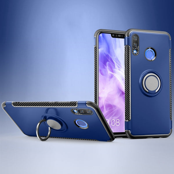 Magnetic 360 Degree Rotation Ring Holder Armor Protective Case for Huawei Nova 3 (Blue)
