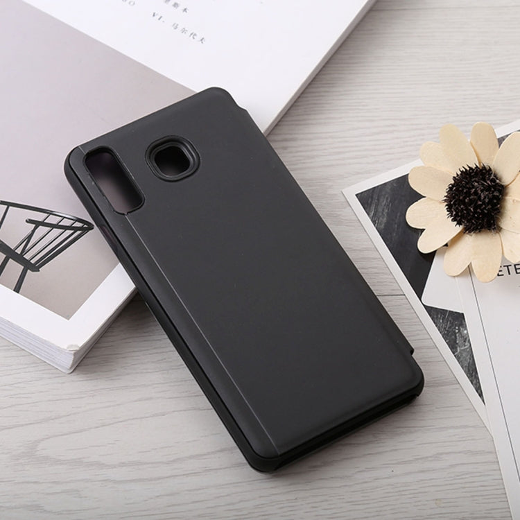 Curved Streamer Plating Shockproof Leather Case for Huawei Honor 10 Lite / P Smart (2019), with Holder & Sleep / Wake-up Function (Black)