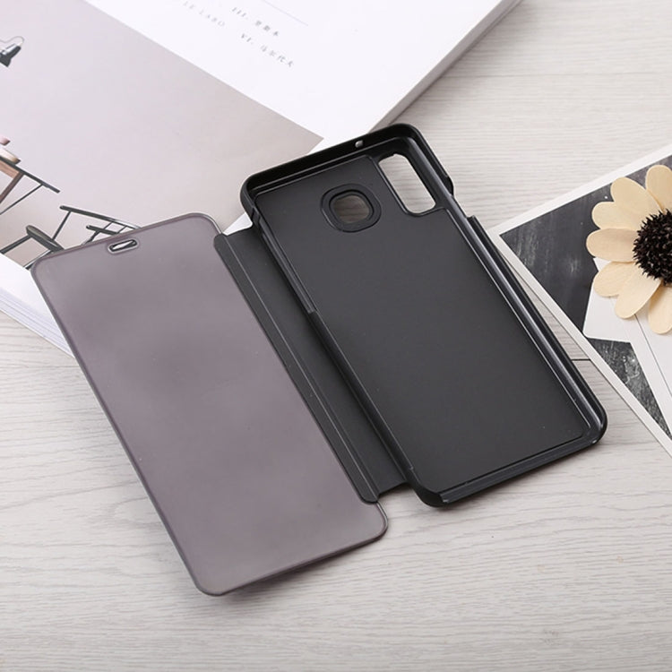 Curved Streamer Plating Shockproof Leather Case for Huawei Honor 10 Lite / P Smart (2019), with Holder & Sleep / Wake-up Function (Black)