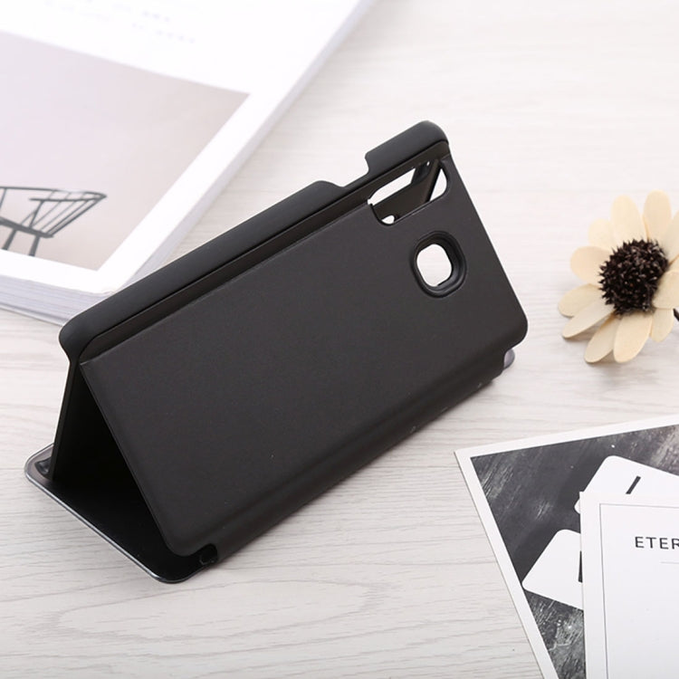 Curved Streamer Plating Shockproof Leather Case for Huawei Honor 10 Lite / P Smart (2019), with Holder & Sleep / Wake-up Function (Black)