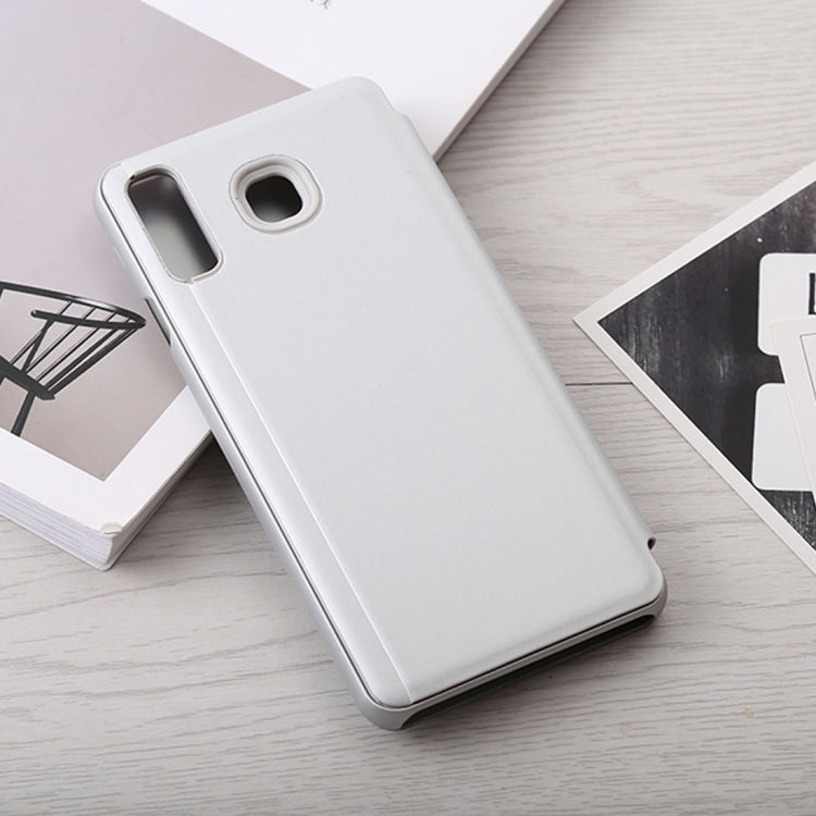 Curved Streamer Plating Shockproof Leather Case for Huawei Honor 10 Lite / P Smart (2019), with Holder & Sleep / Wake-up Function (Silver)