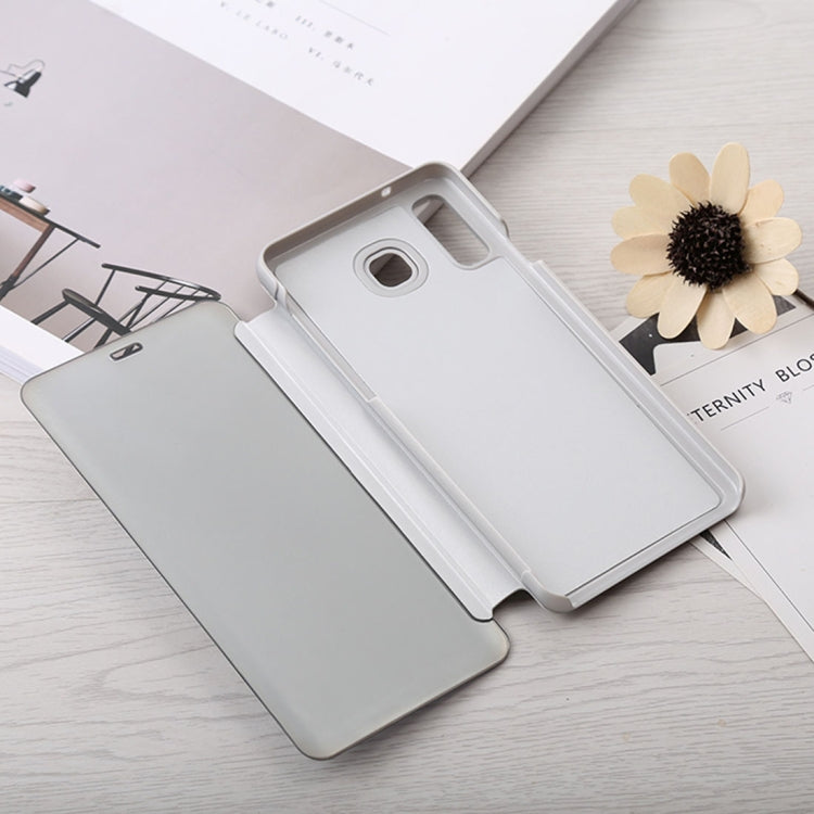 Curved Streamer Plating Shockproof Leather Case for Huawei Honor 10 Lite / P Smart (2019), with Holder & Sleep / Wake-up Function (Silver)