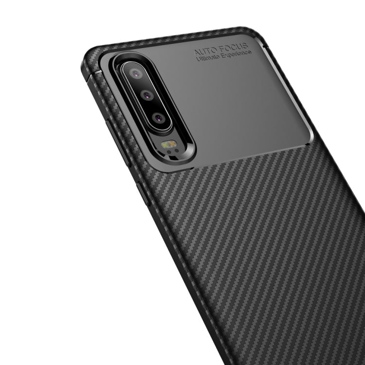 Carbon Fiber Texture Shockproof TPU Case for Huawei P30 (Brown)