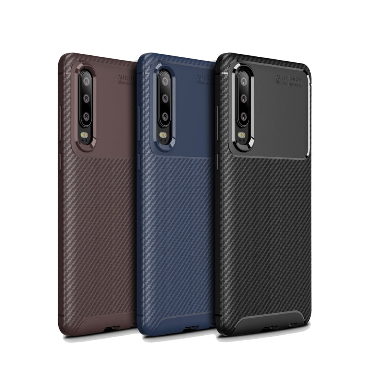 Carbon Fiber Texture Shockproof TPU Case for Huawei P30 (Brown)