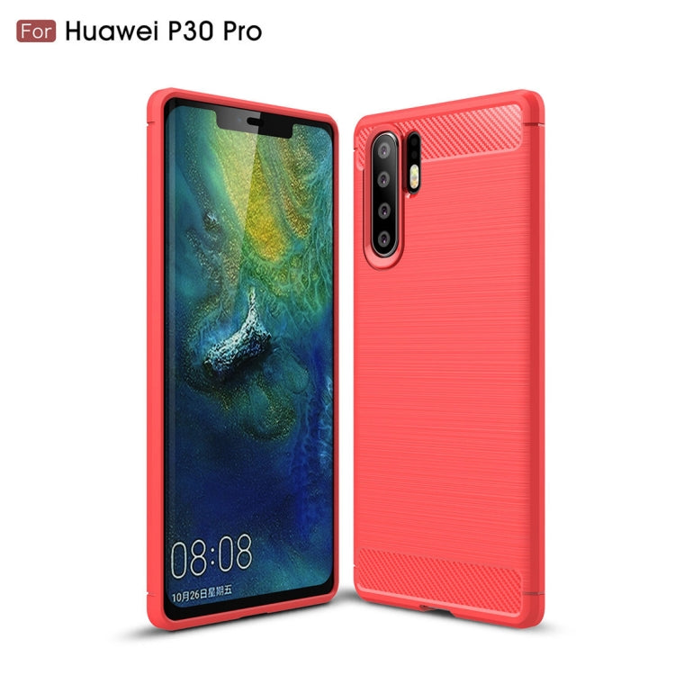 Brushed Texture Carbon Fiber Shockproof TPU Case for Huawei P30 Pro (Red)