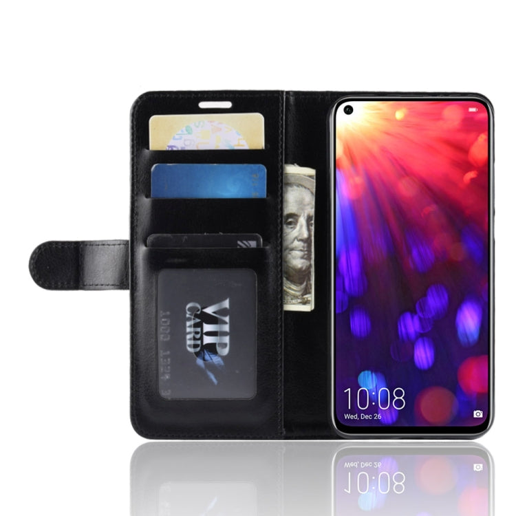 R64 Texture Single Fold Horizontal Flip Leather Case for Huawei Honor View 20, with Holder & Wallet & Card Slots & Photo Frame(Black)