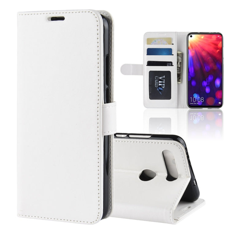 R64 Texture Single Fold Horizontal Flip Leather Case for Huawei Honor View 20, with Holder & Wallet & Card Slots & Photo Frame(White)