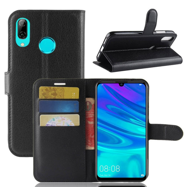 Litchi Texture Horizontal Flip Leather Case for Huawei Y7 2019, with Wallet & Holder & Card Slots (Black)