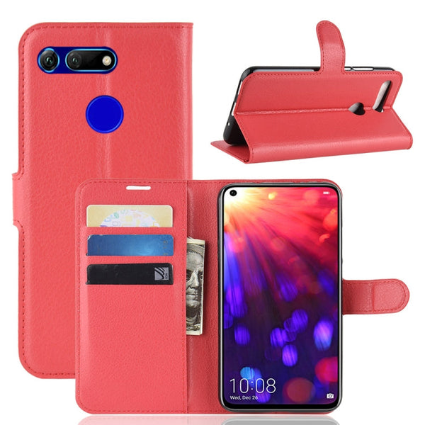 Litchi Texture Horizontal Flip Leather Case for Huawei Honor View 20, with Wallet & Holder & Card Slots (Red)