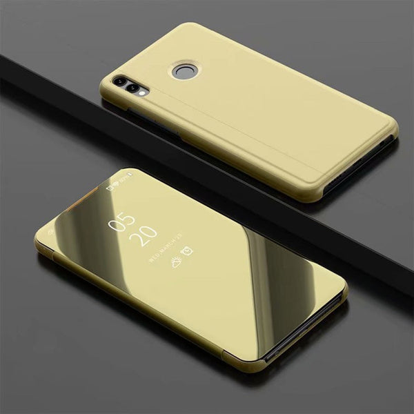 Electroplating Mirror Horizontal Flip Leather Case for Huawei Honor 8X , with Holder (Gold)