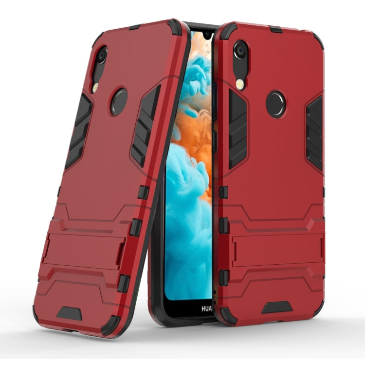 Shockproof PC + TPU Case for Huawei Y6 (2019), with Holder (Red)