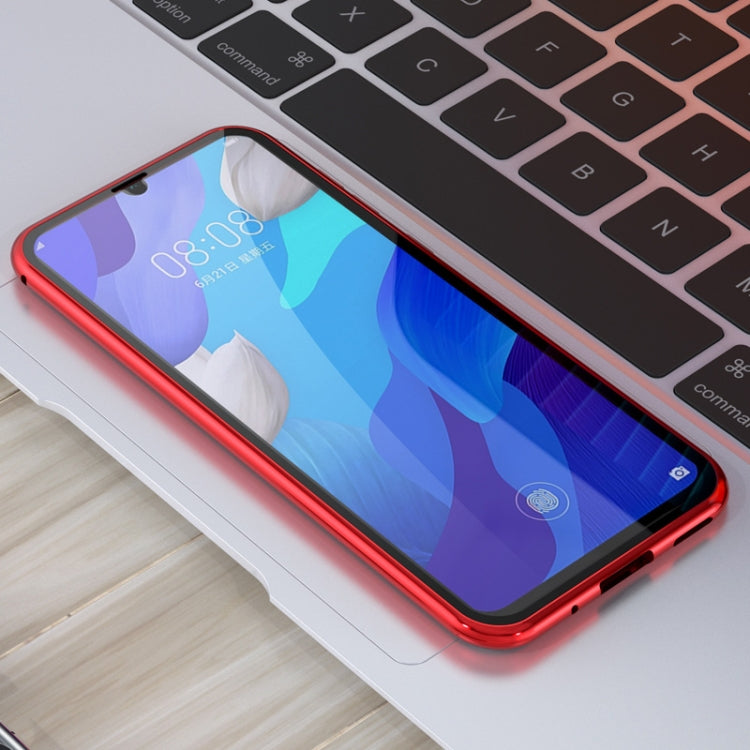 For Huawei Nova 5 Ultra Slim Double Sides Magnetic Adsorption Angular Frame Tempered Glass Magnet Flip Case(Black)